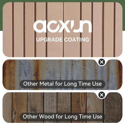 Aoxun 10x12 FT Galvanized Steel Outdoor Storage Shed with Base, Lockable Door & Sloped Roof, Metal Storage Shed Waterproof Tool Storage House for Garden, Backyard, Patio, Poolside (Brown)