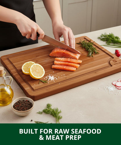 ROYAL CRAFT WOOD Wooden Cutting Boards for Kitchen Meal Prep & Serving - Bamboo Wood Serving Board Set with Deep Juice Groove Side Handles - Charcuterie & Chopping Butcher Block for Meat