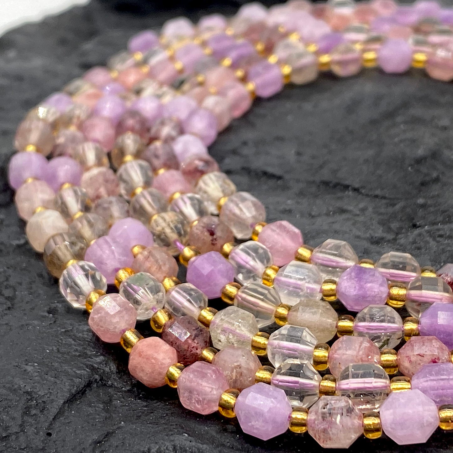 ABCGEMS Brazilian Lavender Rainbow Quartz Beads (Enhanced Prism Shape that Amplifies The Energy - Allows Energy to be Dispersed in All Direction) Diamond-Cut Energy-Prism Tiny 6mm