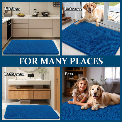 OLANLY Dog Door Mat - Absorbent Non-Slip Washable Doormat for Muddy Paws | 47x17 Deep Navy Blue