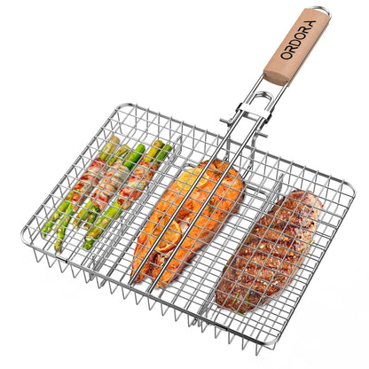 ORDORA Grill Basket, Fish Griling Rack, Rustproof Stainless Steel BBQ Grilling Basket for Meat,Steak etc, Grill Accessories,Grilling Gifts for Men Dad