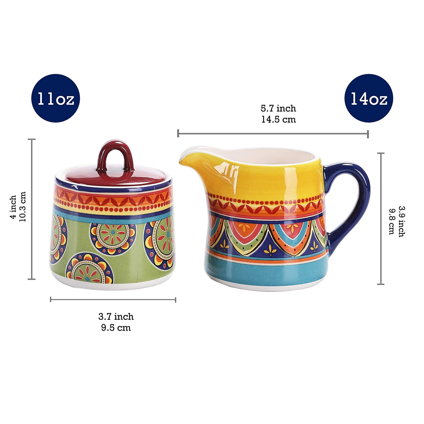 Bico Tunisian Ceramic Sugar and Creamer Set, Sugar Bowl with Lid, Cute Container for Coffee Bar, Kitchen Countertop Accessories, Microwave and Dishwasher Safe