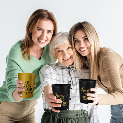 Your Dream Party Shop Cheers to 40 Years Birthday Cups - Set of 12 Black and Gold 40th Birthday Decorations