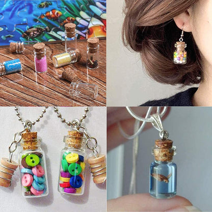 Minsily 100 Pcs 0.5ml Mini Small Glass Bottles with Cork Stoppers 20 Meters Twines Tiny Jars Clear Mini Glass Vials with Eye Screws Corked Bottle DIY Arts Crafts Projects Decoration Party Favors Gifts