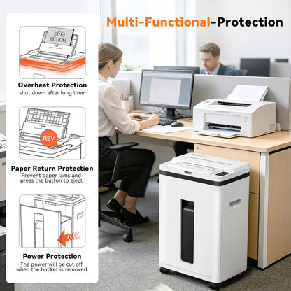 Boyuevi 200-Sheet Auto Feed Paper Shredder, Touchscreen Heavy Duty Shredders, 40 Min Non-Stop, P-5 Ultra Security Commercial Shredder for Home Office, Micro Cut with Wheels, 5.8 Gal Bin, <60 dB