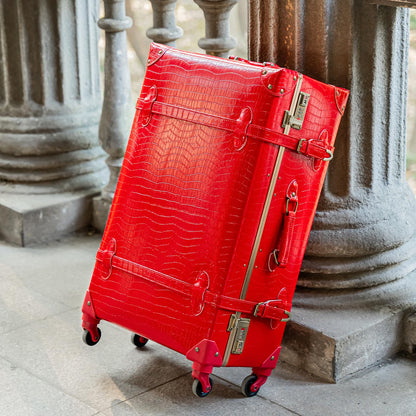 urecity Vintage Luggage Set of 2, Retro Suitcase Trunk with Wheels for Men and Women, Cute Designer Travel Luggage Set with Boarding Tote, Luggage Zipperless TSA Approved