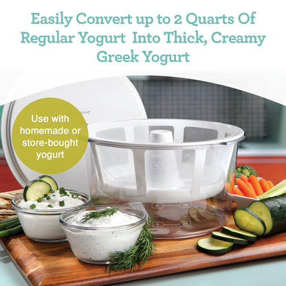 Euro Cuisine GY50 Greek Yogurt Maker with Ultra Fine Mesh Strainer Basket, BPA Free, Patented Greek Yogurt Strainer for Homemade Greek Yogurt (White)