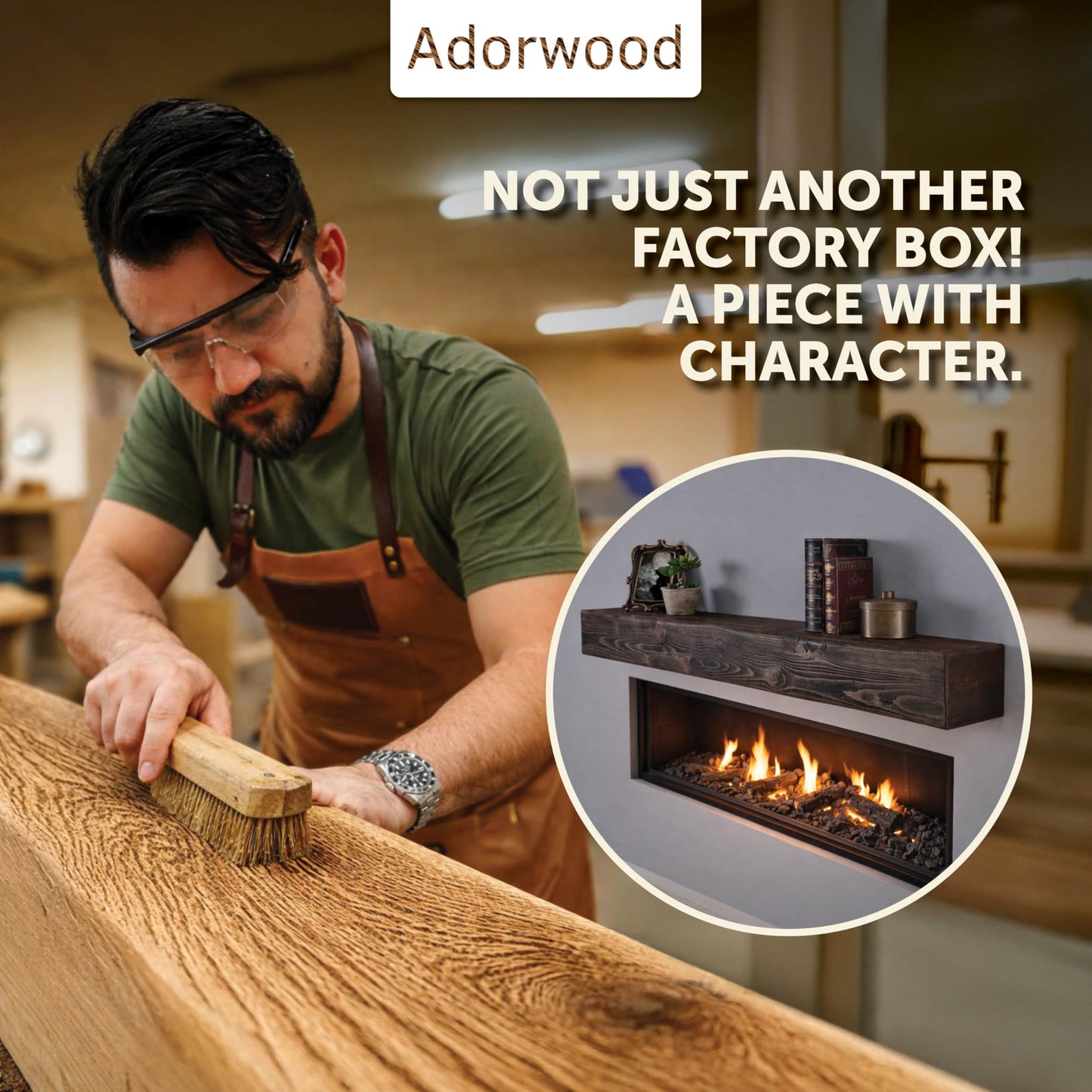 Adorwood Handmade Fireplace Mantel Shelf, Extra Wide Rustic Wood Mantles for Over Fireplace, Wall Mounted Floating Mantel Shelves for Living Room Decor (Dark Walnut, 60 inches)
