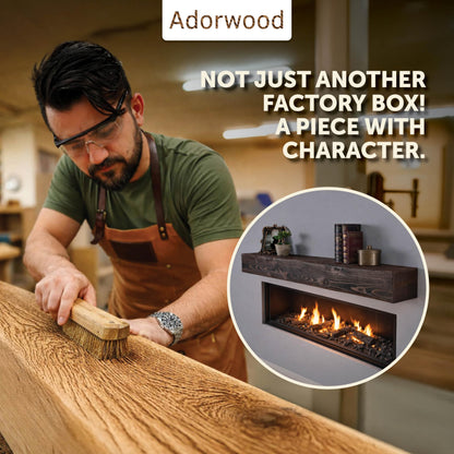Adorwood Handmade Fireplace Mantel Shelf, Extra Wide Rustic Wood Mantles for Over Fireplace, Wall Mounted Floating Mantel Shelves for Living Room Decor (Dark Walnut, 60 inches)