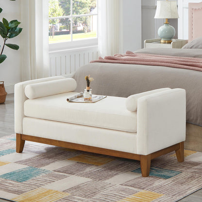 GDFStudio Large Upholstered Boucle Ottoman Bench with Pillows, Padded Window Bench with Armrests for Living Room and Entryway, Ivory