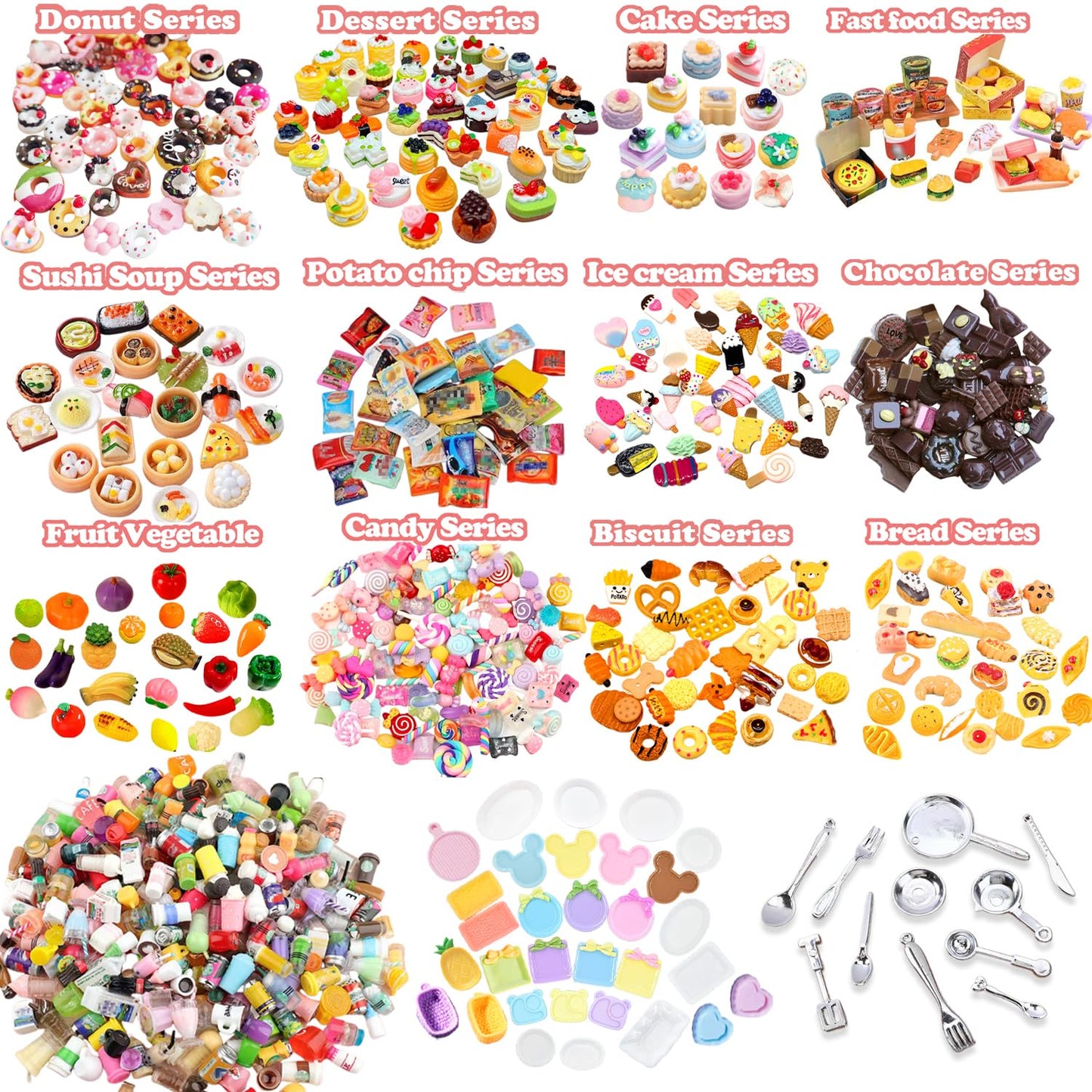 150pcs Miniature Stuff Mini Food Toys Dollhouse Accessories Doll House Kitchen Furniture Tiny Micro Cooking Miniatures Hamburger Cake Dessert Donut