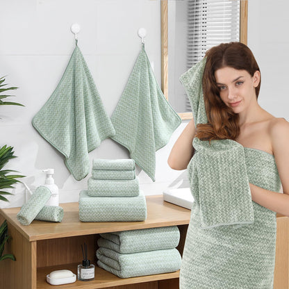 18 Set,100% Loops-6 Towels,6 Towels,6 Ycosy Piece Bath Towels Microfiber Family Bathroom Towel with Hanging Bath Hand