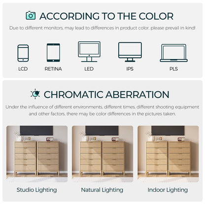LINSY HOME Fluted 5 Drawers Dresser, 46" Tall Modern Chest of Drawers, Curved Profile Design, Mid Century Wood Dresser with Metal Handle for Bedroom, Living Room, Hallway, Entryway, Oak
