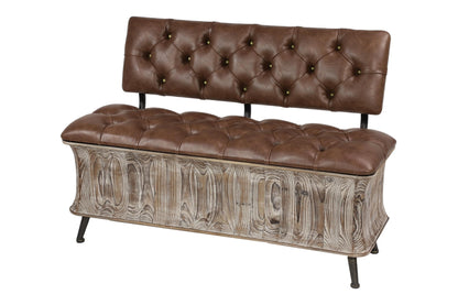 Deco 79 Wood Room Storage Bench Entryway Bench with Tufted Faux Leather Seat and Back, Bench 47" x 20" x 32", Brown