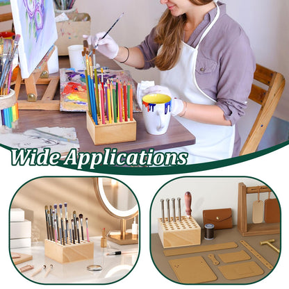 twinklemon Beechwood Paint Brush Holder 42 Holes Paint Brush Storage Organizer Paintbrush Holder Organizer Wooden Block Pencil Holder for Makeup Brushes Pens and Art Tools