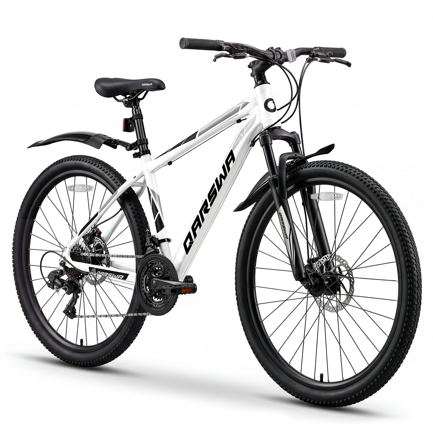 QARSWA 26 Inch Mountain Bike, Lightweight Aluminum Frame MTB with 21-Speed Trigger Shifter & Dual Disc Brakes, Comfort Foam Seat Adult Bicycle for Men and Women, Trail & Outdoor Riding, White