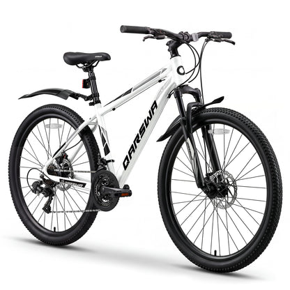 QARSWA 26 Inch Mountain Bike, Lightweight Aluminum Frame MTB with 21-Speed Trigger Shifter & Dual Disc Brakes, Comfort Foam Seat Adult Bicycle for Men and Women, Trail & Outdoor Riding, White