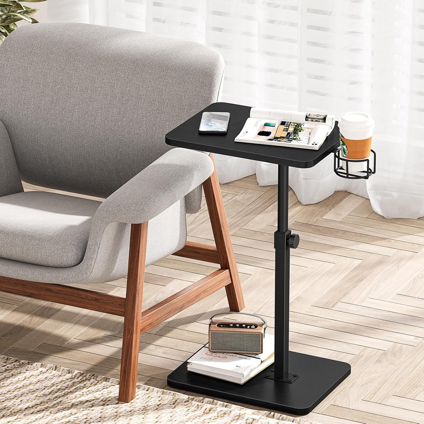 360 11.8" 15.8" 31" Giikin Side Table, Swivel & Height Adjustable TV Trays for Eating on Couch, Sofa Armrest TV Tray