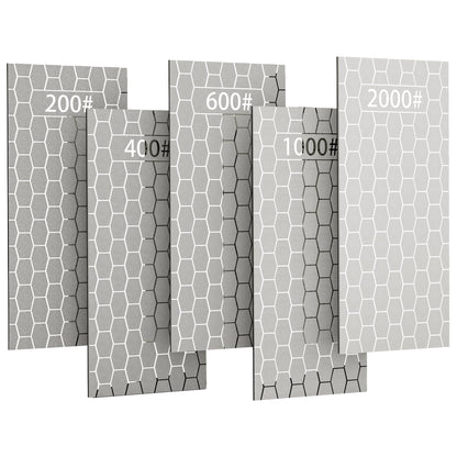 CWOVRS Diamond Sharpening Stone, 5 PCS Diamond Sharpening Plate with Honeycomb Surface Plate for Scissors Knives Outdoor Tools From Coarse to Extra Fine 200/400/600/1000/2000 Grit