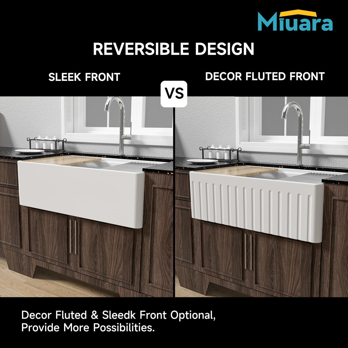 Miuara White Farmhouse Workstation Sink 31 Inch - Fireclay Apron Front Kitchen Sink Reversible 31"x18"x10", Farm House Style, Heavy Duty Deep Single Bowl, Undermount Installation, for Kitchen