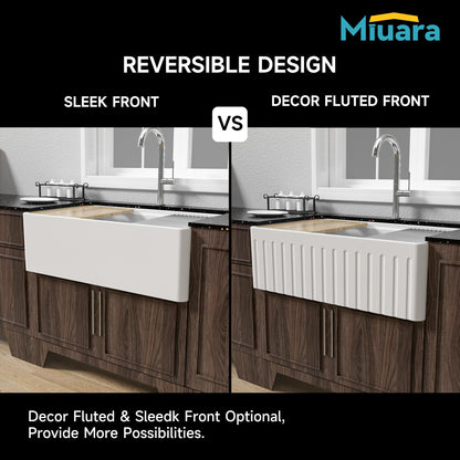 Miuara White Farmhouse Workstation Sink 31 Inch - Fireclay Apron Front Kitchen Sink Reversible 31"x18"x10", Farm House Style, Heavy Duty Deep Single Bowl, Undermount Installation, for Kitchen