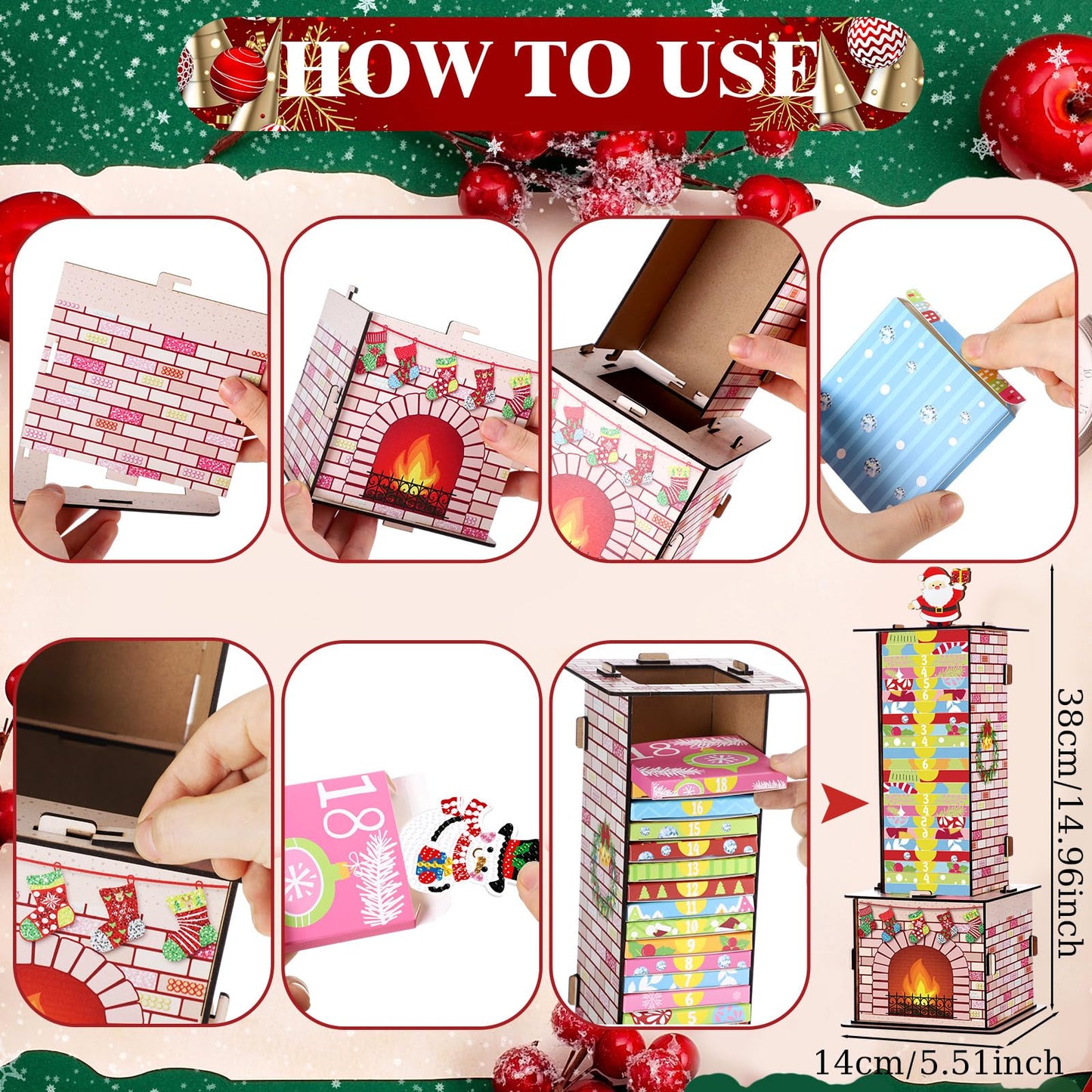 Cinnvoice Advent Calendar 2026 Santa Down the Chimney Christmas Diamond Painting Kits 24 Days Christmas Countdown Calendar DIY Gem Keychains Christmas Gift for Stockings Hanging Ornaments Party Favors