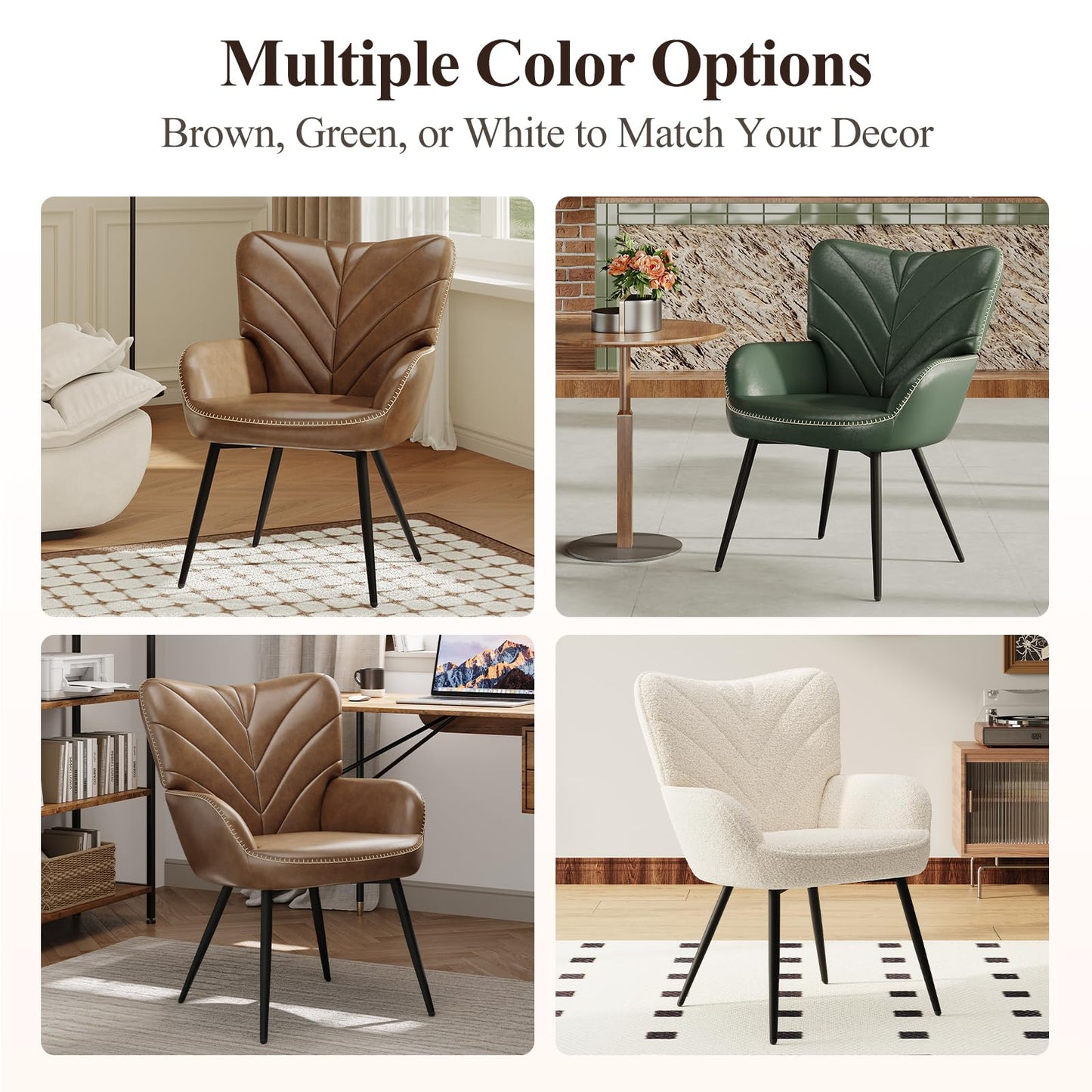 MALOL Mid-Century Modern Faux Leather Accent Chair for Living Room, Upholstered Armchair with Curved Back, High-Density Cushion & Metal Legs, Lounge Chair for Bedroom/Reading Corner,Set of 2