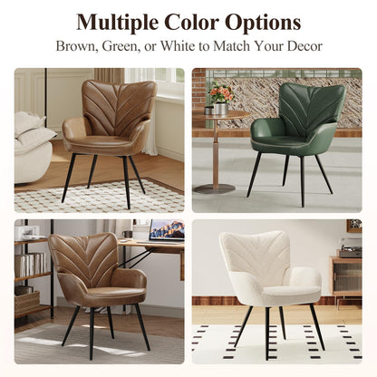 MALOL Mid-Century Modern Faux Leather Accent Chair for Living Room, Upholstered Armchair with Curved Back, High-Density Cushion & Metal Legs, Lounge Chair for Bedroom/Reading Corner,Set of 2