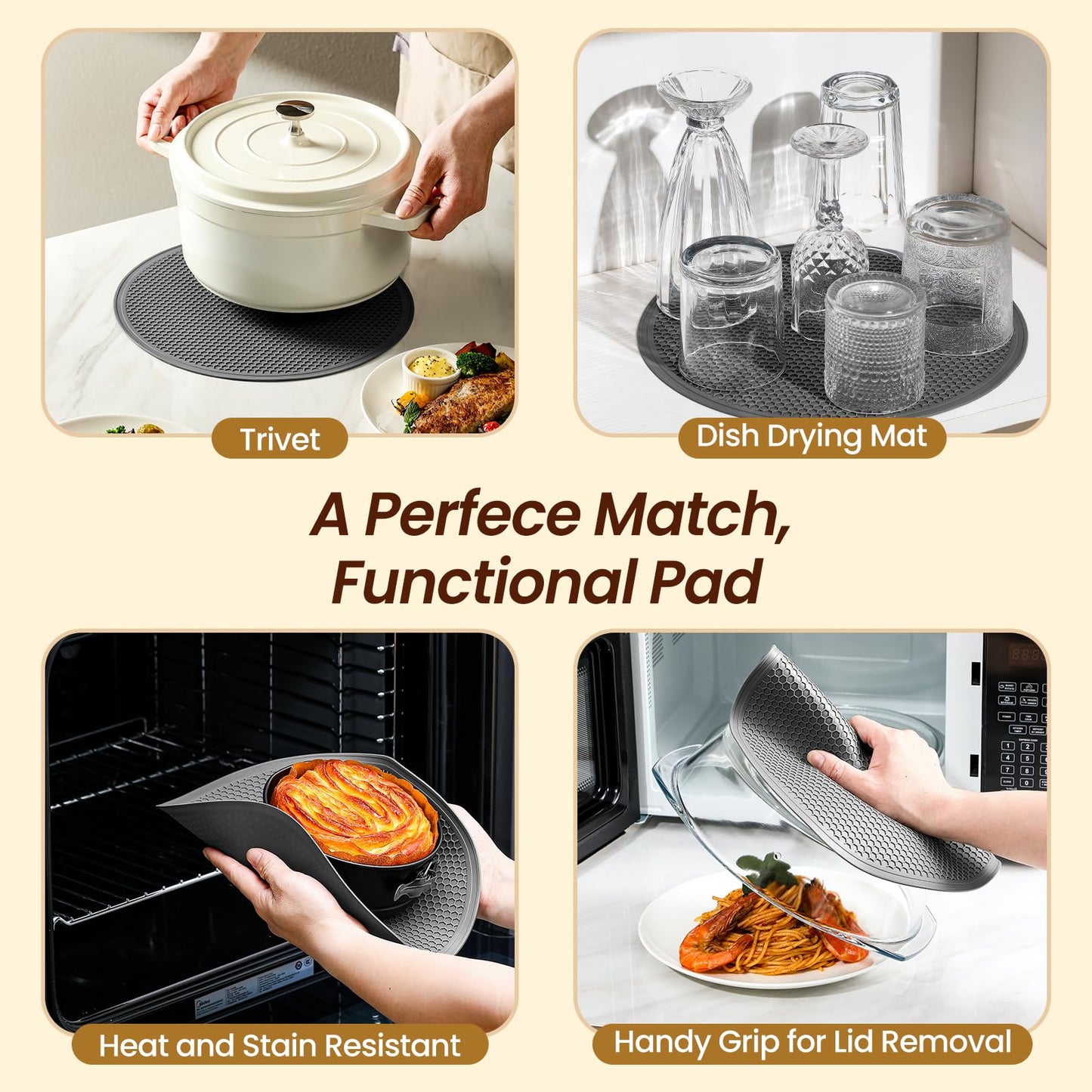 2 in 1, Tall Glass Microwave Splatter Cover for Food & Microwave Place Mat, Plate Splatter Guard Lid with Silicone Handle Knob, Cookware & Bakeware Serving Dish Cover, Food Grade, No Plastic, 10in