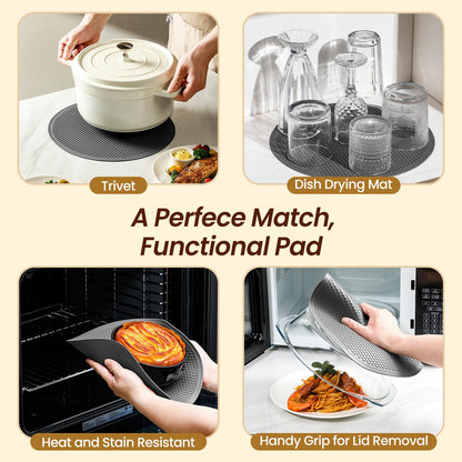 2 in 1, Tall Glass Microwave Splatter Cover for Food & Microwave Place Mat, Plate Splatter Guard Lid with Silicone Handle Knob, Cookware & Bakeware Serving Dish Cover, Food Grade, No Plastic, 10in