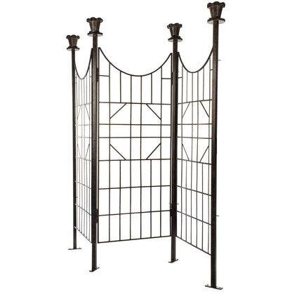 H Potter 3-Panel Outdoor Privacy Screen Trellis, 7 ft W x 6.5 ft H, 70-lb Heavy Iron Garden Screen for Patio, Deck & Hot Tub, Straight or Curved Config, Ground Spikes