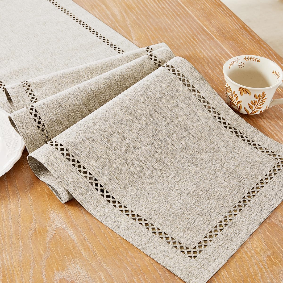 13 36 Inch 36 Inches 13x36 Inches, Burlap Style Farmhouse Table Runner, x Coffee, Rustic Geometric Hollow Table Runners