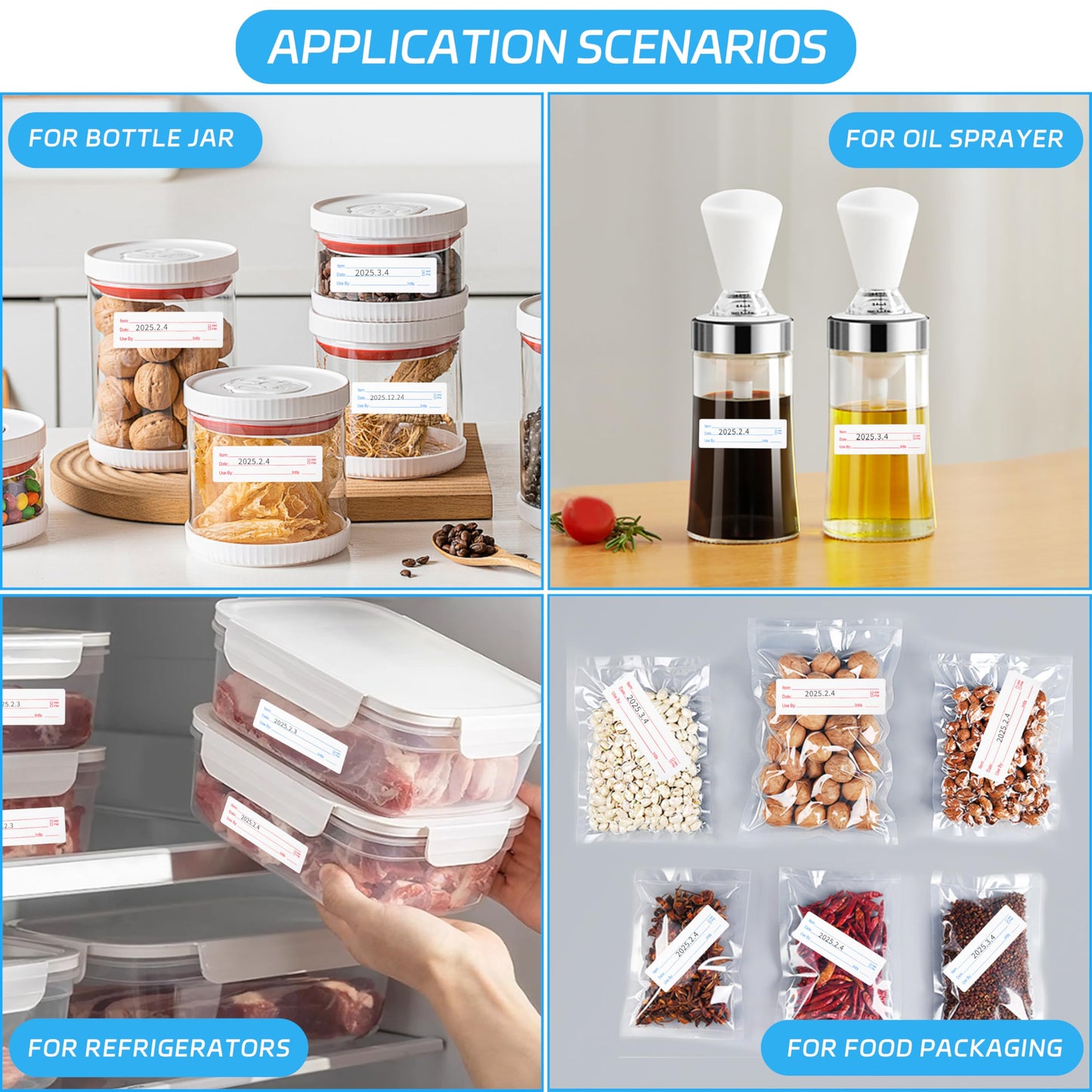 1000 Pcs Removable Freezer Labels (1x3 Inch) - Waterproof & Oil Resistant Food Storage Stickers, No Residue Easy Peel Date Content Labels for Kitchen Containers, Glass Jars & Restaurants