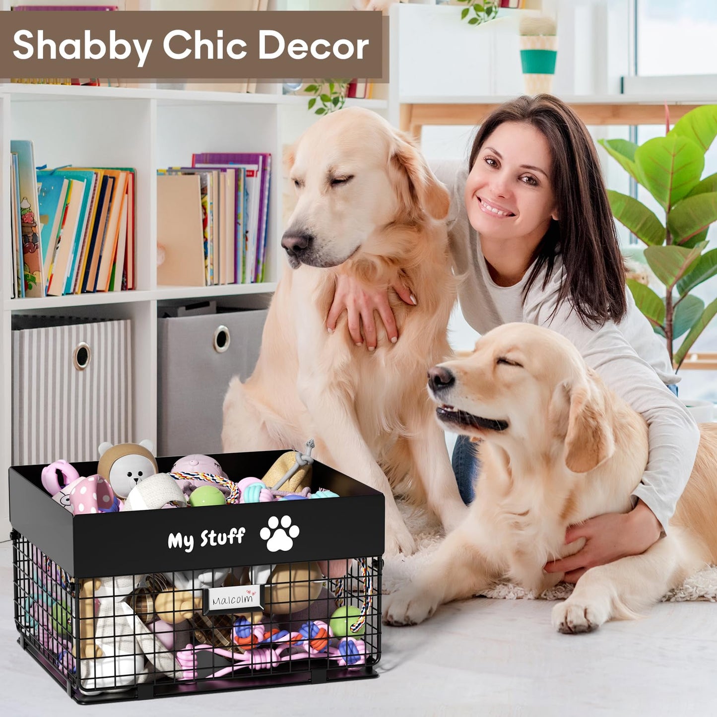 qeerable Dog Toy Basket - Metal Large Dog Toy Box for Small Dog - Dog Toy Storage Bin for Pet - Personalized Large Dog Toy Basket for Puppy and Pet- Dog Toy Organizer Holder Boxes for Living Room
