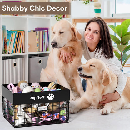 qeerable Dog Toy Basket - Metal Large Dog Toy Box for Small Dog - Dog Toy Storage Bin for Pet - Personalized Large Dog Toy Basket for Puppy and Pet- Dog Toy Organizer Holder Boxes for Living Room