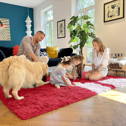 OLANLY Small Bedside Rug - Soft Fluffy Shaggy Indoor Carpet for Bedroom & Nursery | Red 2x3 ft