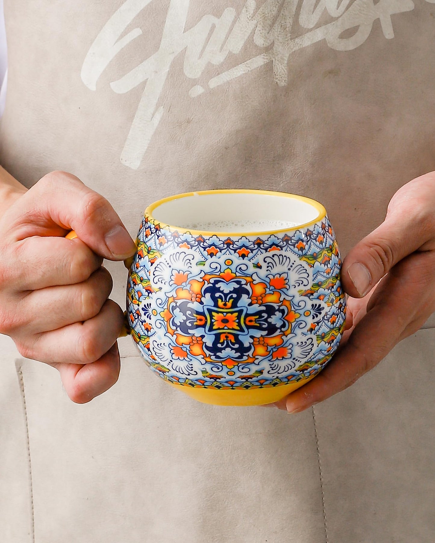 HENXFEN LEAD Boho Ceramic Coffee Mugs Set of 6 – 20 oz Large Porcelain Cups for Latte, Cappuccino, Tea, Cocoa & Soup – Microwave & Dishwasher Safe