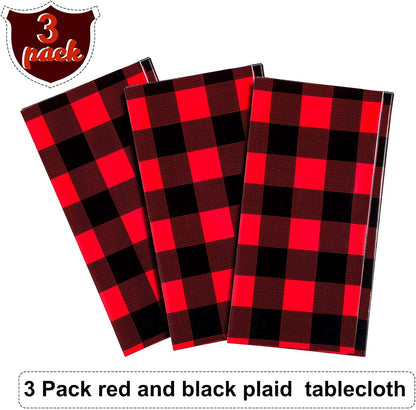 Breling Christmas Buffalo Plaid Table Cover, Red and Black Lumberjack Checkered Tablecloth, Disposable Tablecloth for