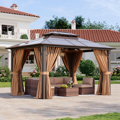 Breezestival 12'x10' Hardtop Gazebo, Outdoor Gazebo with Netting and Curtains, Heavy Duty Pavilion with Aluminum Frame, Double Roof Canopy Party Tent for Patio, Garden, Backyard, Lawn