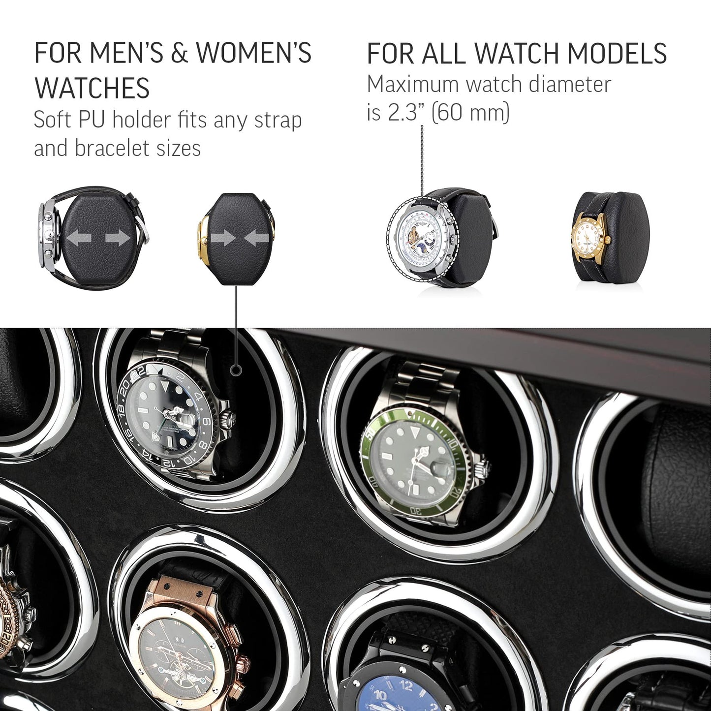 12 Watch Winder for Automatic Watches with LED Light and LCD Touchscreen Control (White)
