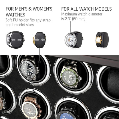 12 Watch Winder for Automatic Watches with LED Light and LCD Touchscreen Control (White)