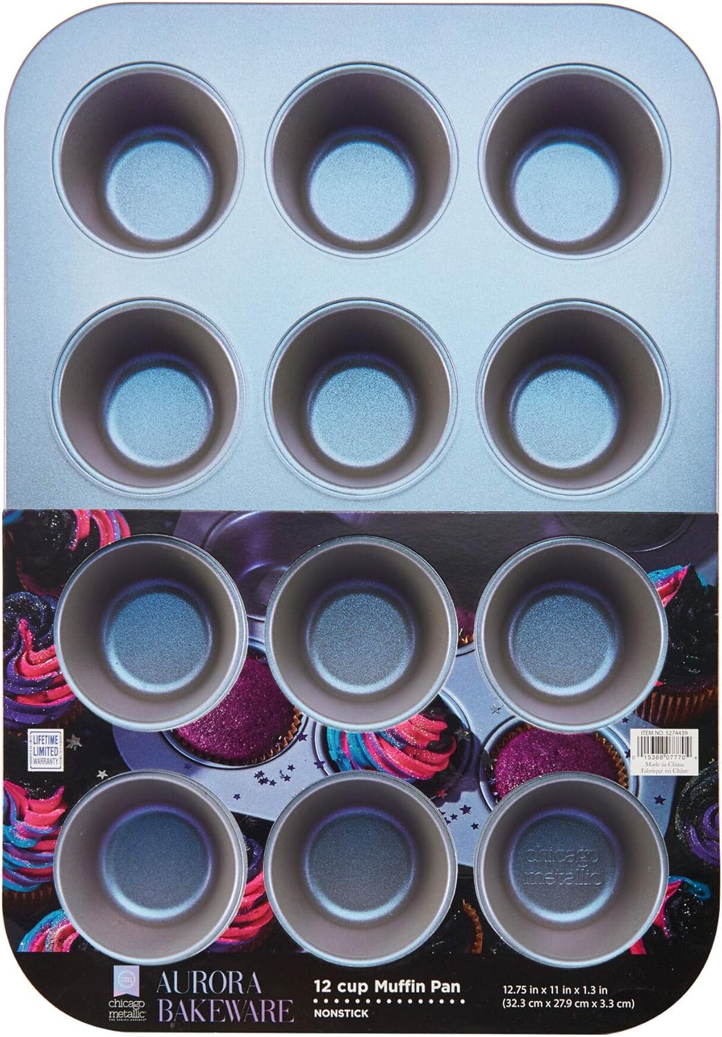 Chicago Metallic Aurora Nonstick Pan, 12 Cup Muffin, Iridescent