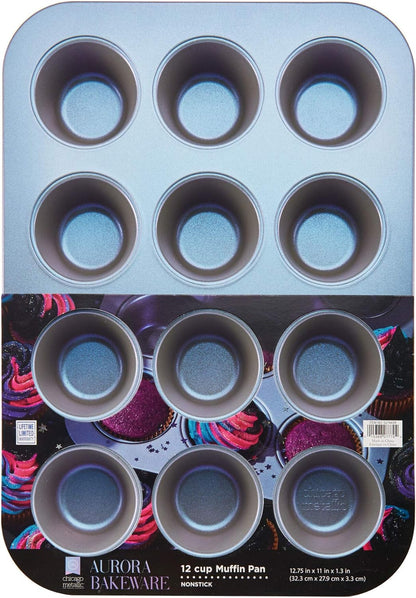Chicago Metallic Aurora Nonstick Pan, 12 Cup Muffin, Iridescent