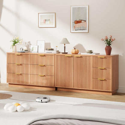 Garvee 47 in Modern Sideboard Buffet Cabinet with Storage, Compact Wood Kitchen Cabinet with 3 Drawers & Shelf, Buffet Table for Dining Room Living Room Apartment, Natural
