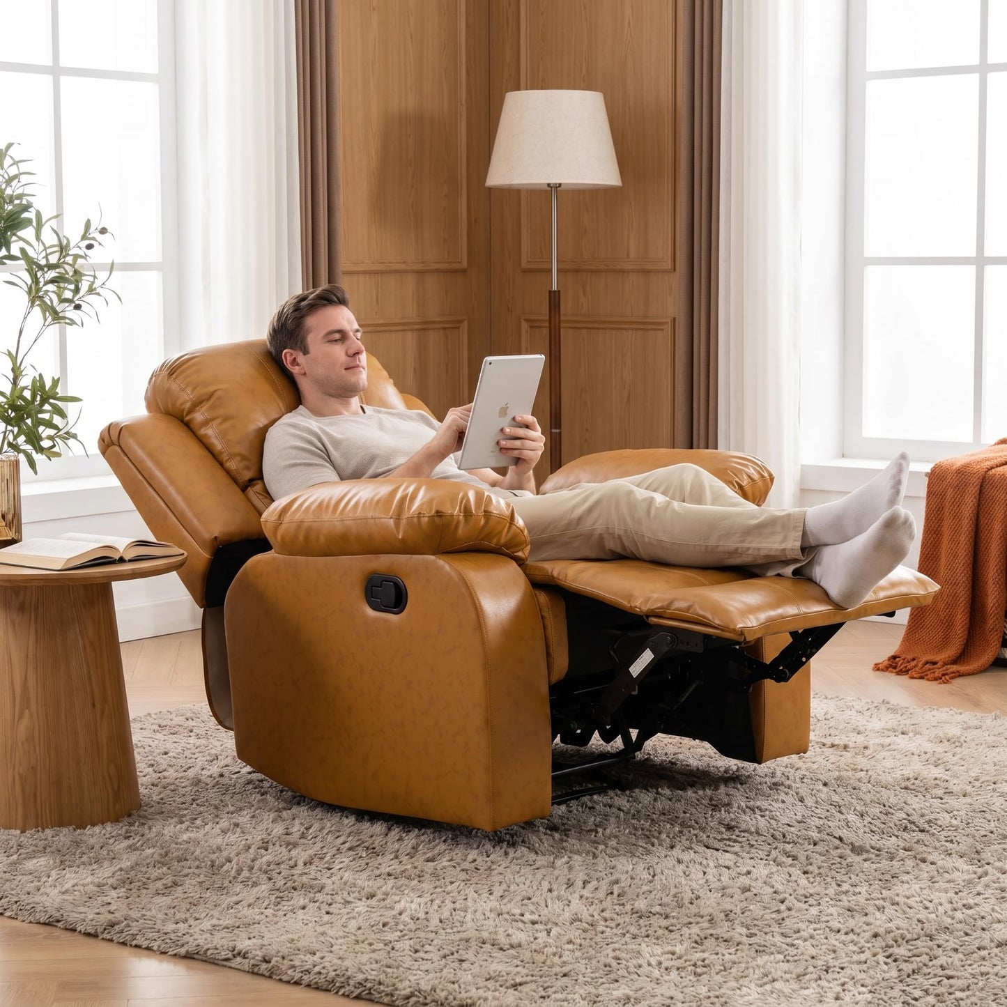 Trygoal Manual Recliner Chair, Nursery Rocking Chair, Recliner Chair for Adults, Lazy Boy, Gaming Recliner wih Overstuffed Arms, Suitable for Home Theater, Living Room, Bedroom, Ginger