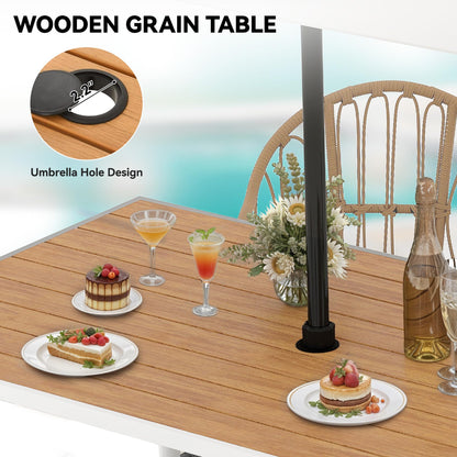 YITAHOME Outdoor Patio Dining Set 5pcs 59" Outdoor Table and Chairs Patio Dining Furniture Sets for 4/6 with Umbrella Hole Outdoor Dining Table Set for Garden Lawn Porch Indoor Brown