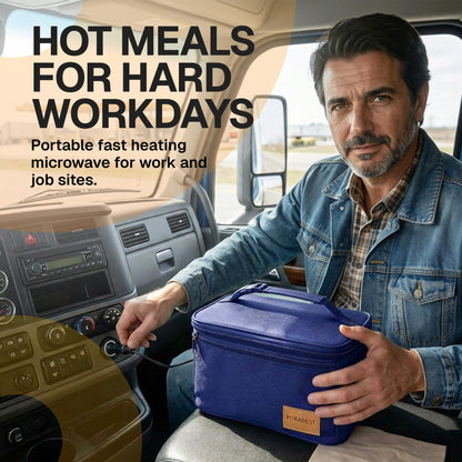 FORABEST Portable Microwave Food Warmer - Electric Lunch Box 80W with Insulated Bag and Utensils - 12V/24V Car/Truck & 110/220V Home/Office Use - Fits up to 10 x 7 x 5 Inches Containers - Blue