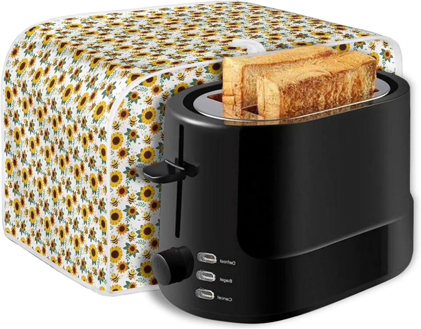 Sunflower Bee 2 Slice Toaster Cover, Machine Washable Polyester Kitchen Decor, Greasy Protector, Dust Cover