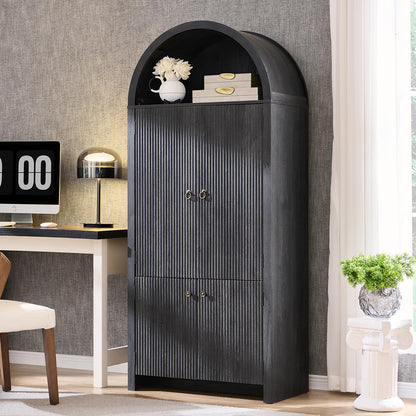 IFGET 71" Tall Arched Kitchen Pantry, Modern Fluted Wood Storage Cabinet with Doors, 3 Adjustable Shelves, 6 Door Shelves, Organizer, Versatile Cupboard for Kitchen,Bathroom, Dark Gray