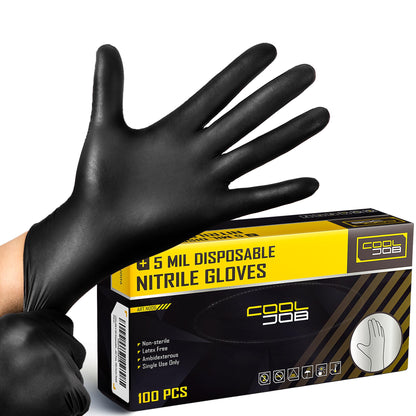 COOLJOB 5 Mil Disposable Nitrile Gloves, Heavy Duty Gloves for Household Cleaning, Cooking, Food Safe & Powder Free, 100 Count Small